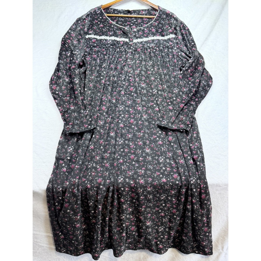 Secret Treasures Nightgown Womens 3X Black Pink Floral Long Sleeve Lace Trim